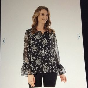 Apt 9 Floral Tiered Ruffle Sleeve Chiffon Top